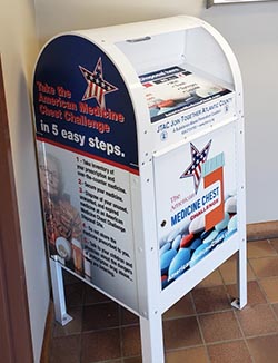 White "mail box" with logos and signage indicating it is for medicine disposal